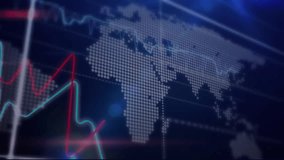 Animation of graphs, map, trading board, loading circles, changing numbers over abstract background. Digitally generated, hologram, illustration, report, business, stock market and global concept. - Powered by Shutterstock - Get 15% off with code: PIKWIZARD15