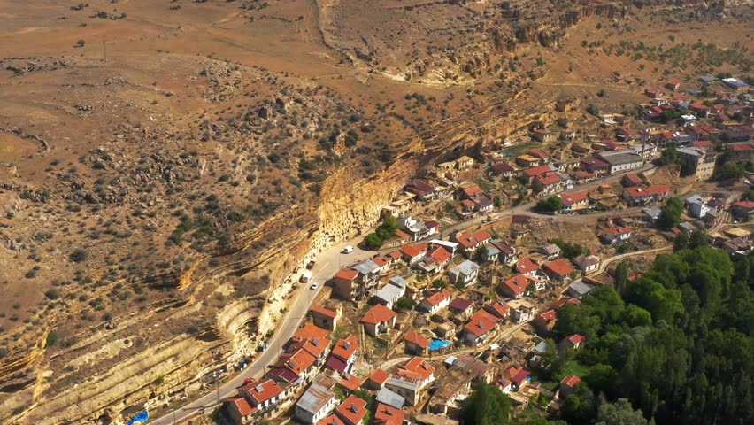Aerial, Taskale Granaries, Rock Houses, Turkey. Graded and stabilized version.