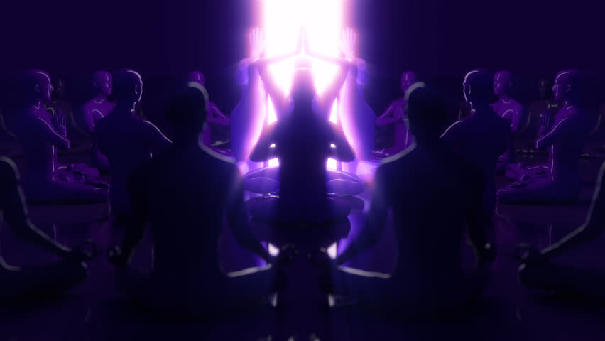 looped 3d animation many yogis meditate periodically realizing their inner light Royalty-Free Stock Footage #1111131373