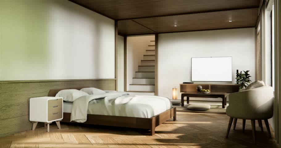 Minimalist wabi interior mock up design, room japanese sytle . 3D rendering.
