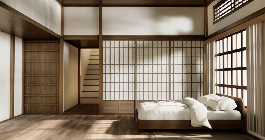 Minimalist wabi interior mock up design, room japanese sytle . 3D rendering.
