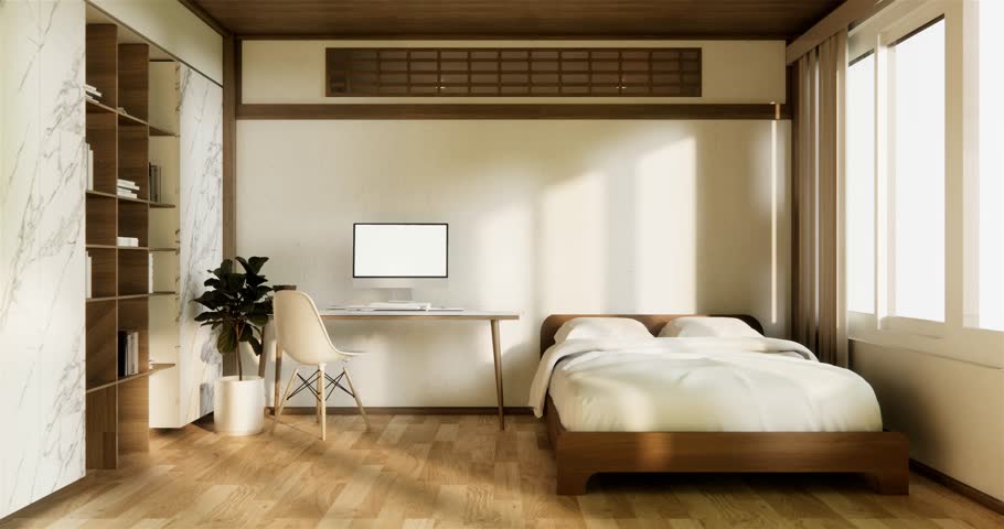 Minimalist wabi interior mock up design, room japanese sytle . 3D rendering.