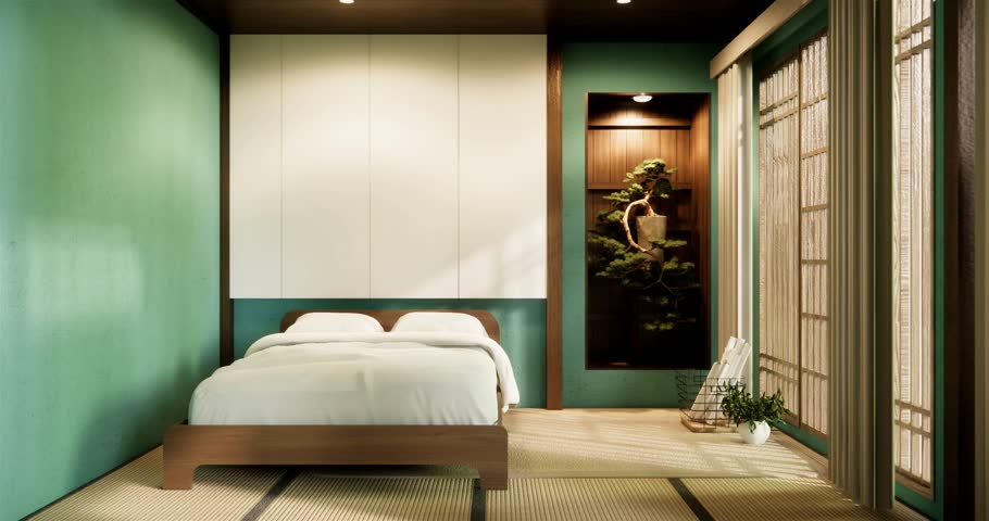 Minimalist wabi interior mock up design, room japanese sytle . 3D rendering.