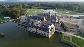 drone video Chantilly Castle, Château de Chantilly France Europe