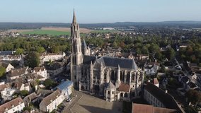 drone video Senlis cathedral, cathedrale notre dame de Senlis France Europe
