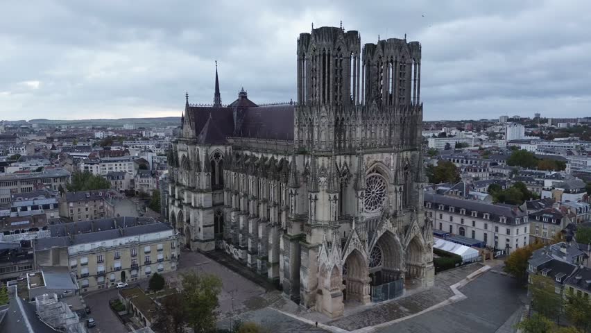 drone video Notre-Dame Cathedral, Cathédrale Notre-Dame de Reims France Europe Royalty-Free Stock Footage #1111134757