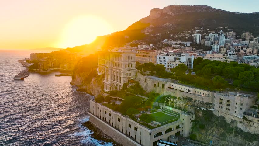 Sunset view of Monaco, a sovereign city-state on the French Riviera, in Western Europe, on the Mediterranean Sea