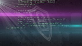 Animation of purple and green light trails over security padlock icon against black background. Cyber security and business technology concept - Powered by Shutterstock - Get 15% off with code: PIKWIZARD15