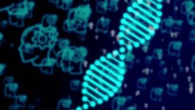 Abstract animated construction of a DNA molecule from particles. Concept animation of digital DNA, human genome. Medical research, genetic engineering and head icon animation background. - Powered by Shutterstock - Get 15% off with code: PIKWIZARD15