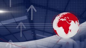 Animation of camera shutter effect over spinning globe, arrow icons against roof of the warehouse. Global networking and logistics business technology concept - Powered by Shutterstock - Get 15% off with code: PIKWIZARD15