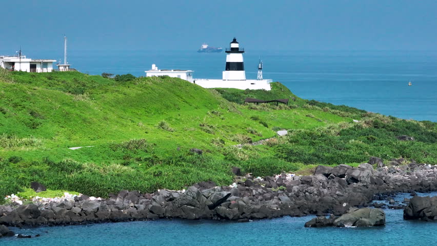 Aerial view of Fugui Cape Lighthouse, Taiwan.