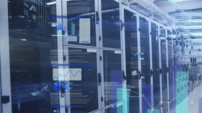 Animation of interface with statistical data processing against computer server room. Computer interface and business data storage technology concept - Powered by Shutterstock - Get 15% off with code: PIKWIZARD15