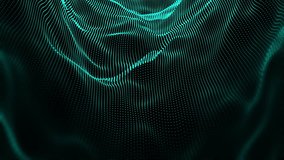 Animated Abstract Cyan particle waving texture with glowing particles. Cyber or technology digital background 