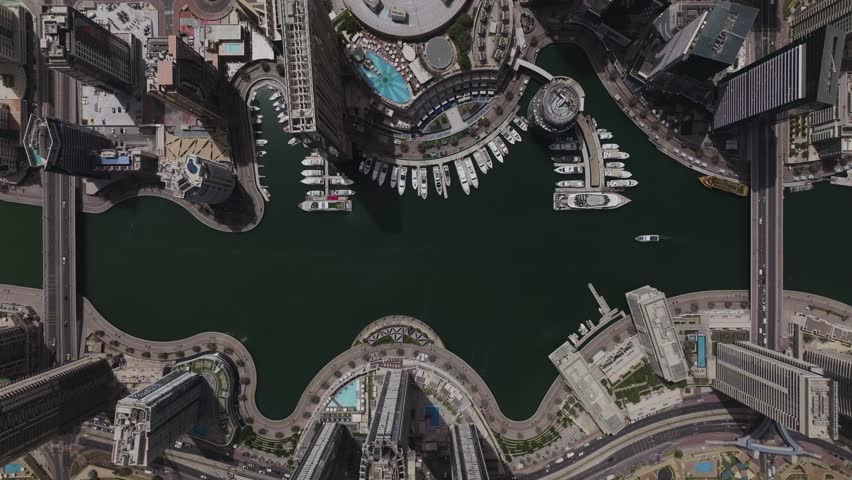High angle view showing Dubai Marina, United Arab Emirates Royalty-Free Stock Footage #1111149383