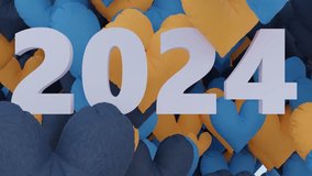 2023 to 2024 3D animation with beautiful different colour,Happy New year 2024, 2023-2024 change Happy New Year golden and green text sign background, Change from 2023 to 2024 3d render background 
