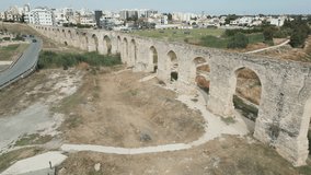 Captivating aerial video of the Kamares Aqueduct located in Larnaca, Cyprus.
