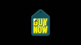 Buy Now hang tag animation text on Transparent background