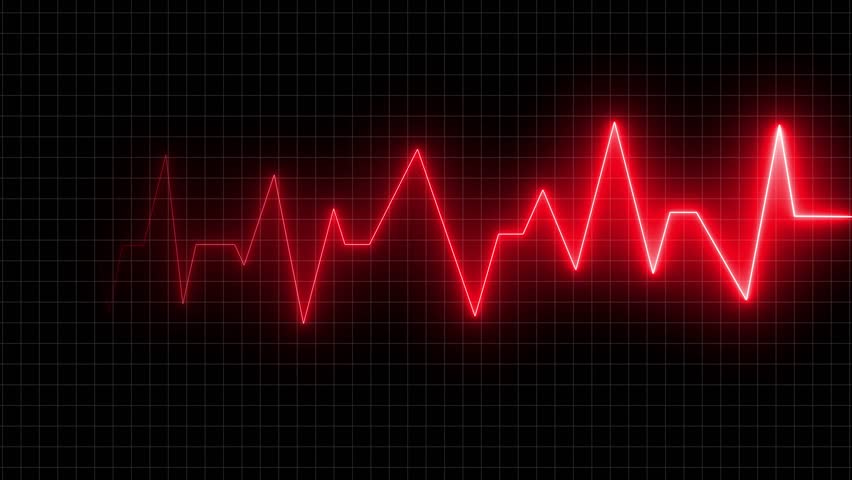 Neon heartbeat on black isolated background. 4k seamless loop animation. Background heartbeat line neon light heart rate display screen medical research Royalty-Free Stock Footage #1111163263