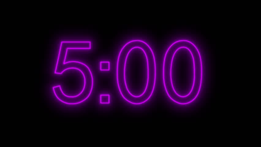 5 minute countdown. Timer with neon numerals. Time counter counting down the number of minutes and seconds remaining Royalty-Free Stock Footage #1111167321