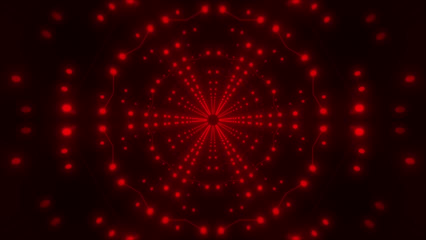 Red neon kaleidoscope shapes tunnel moving into the distance, neon geometric background, abstract 3D background with spectral metal glow, long tunnel 4k Royalty-Free Stock Footage #1111167957