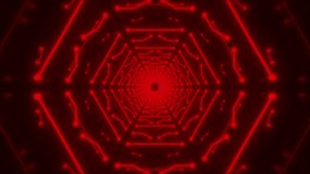 Red neon kaleidoscope shapes tunnel moving into the distance, neon geometric background, abstract 3D background with spectral metal glow, long tunnel 4k - Powered by Shutterstock - Get 15% off with code: PIKWIZARD15