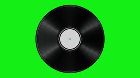 Animation video retro Vinyl Record on green screen background. Vinyl Record is rotating on  (Chroma key). 4K Animation