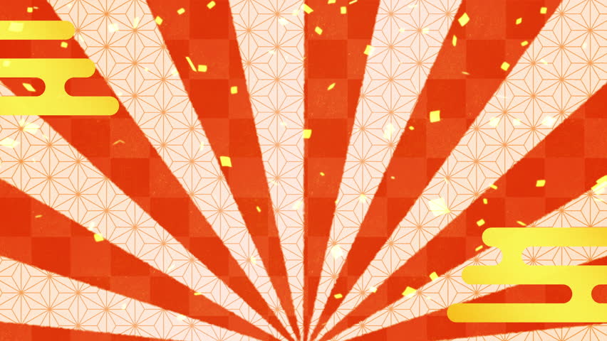Radiant light animation on a festive red and white New Year's background with dancing gold leaf Loopable Royalty-Free Stock Footage #1111174057