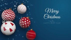 Xmas design with realistic 3d objects, golden christmas ball, snowflake, glitter gold confetti. Merry Christmas and Happy New Year Holiday. Loop. - Powered by Shutterstock - Get 15% off with code: PIKWIZARD15