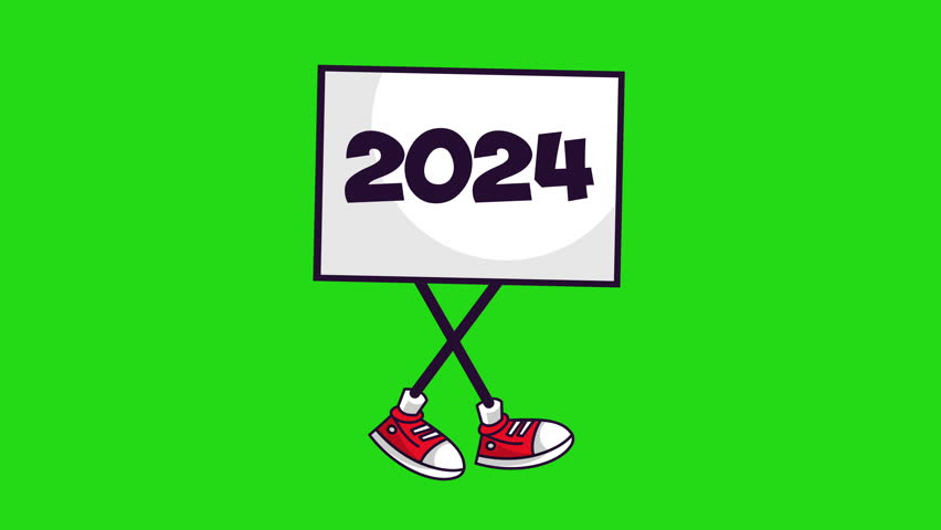 2024 sign walking animation.4K motion animation. green background Royalty-Free Stock Footage #1111184717
