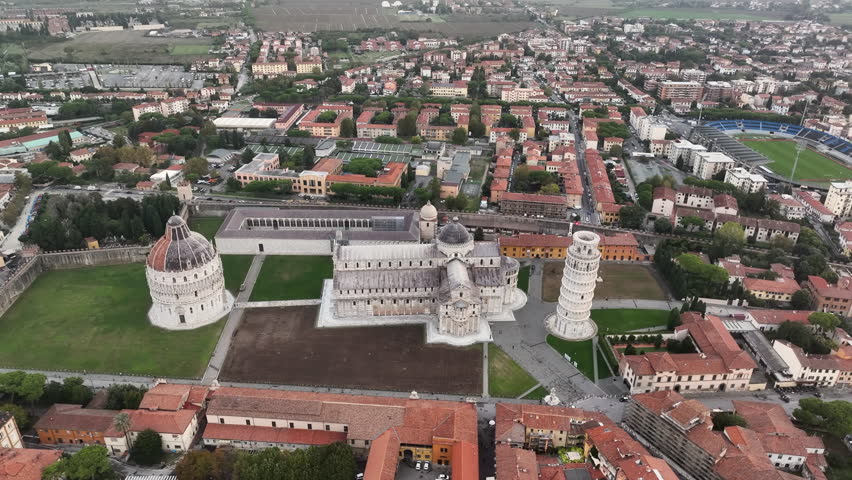 Pisa Cathedral and the Leaning Tower in Pisa, Italy. Cathedral with Leaning Tower of Pisa on Piazza dei Miracoli, Tuscany