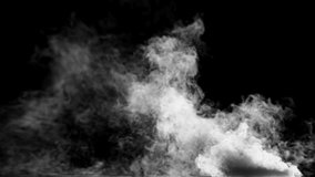 White smoke against the light drifting to the ground. Can be used as a special effect for your projects, video texture or background for designs, scenes, etc. 3d render Video in a loop.