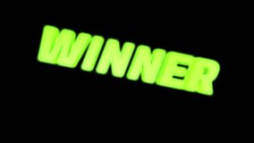 3D animation of the green neon word - winner.
