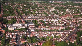 Establishing Aerial View Shot of Guildford UK, west Surrey, England, United Kingdom