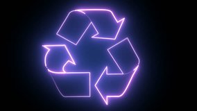 Hyperrealistic animated Neon Recycle symbol  in trendy stylish colors.Futuristic technology - 4k