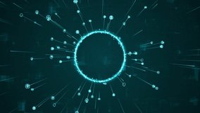 Motion graphic of Blue digital AI icons ring rotation around logo with ai icon spread and line linked on abstract background with Ai chatbot and machine learning technology concept - Powered by Shutterstock - Get 15% off with code: PIKWIZARD15