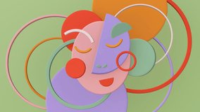 Colorful abstract human face and circle shapes. Funny character. 3d animation. - Powered by Shutterstock - Get 15% off with code: PIKWIZARD15