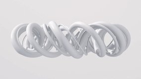 White twisted circle shape. Abstract animation, 3d render.