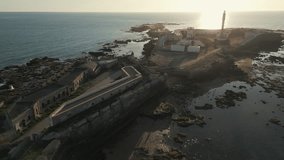 Captivating drone video of  Avanzada de Santa Isabel at sunset, town of Cadiz, Andalusia region, south Spain