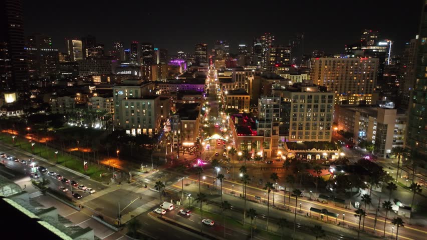 Gaslamp Quarter At San Diego In California United States. Megalopolis Downtown Cityscape. Business Travel. Gaslamp Quarter At San Diego In California United States.