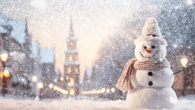 A snowy white Christmas winter landscape, a white snowman wearing a scarf on a snowy road and a church, and a cozy and warm Christmas background
 - Powered by Shutterstock - Get 15% off with code: PIKWIZARD15