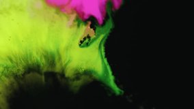 Paint spill. Ink water flow. Wet splash. Blur glowing neon yellow green magenta pink black color fluid wave mix opener motion art abstract background. - Powered by Shutterstock - Get 15% off with code: PIKWIZARD15