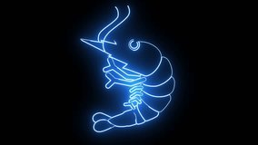 animated video of a shrimp icon with a glowing neon effect