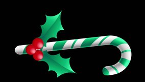 Animated 3D Realistic Candy Cane Isolated on Black Background Candy Cane Christmas Design Element for Greeting Card, Animated Christmas Banner Designs Top View Lollipop Realistic Gif Element