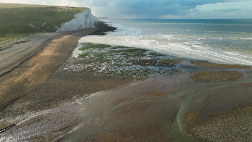 The Seven Sisters cliffs, East Sussex, England, United Kingdom (aerial shot)