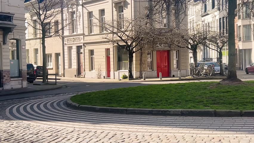 Grand architecture in historical part of the city of Antwerp, Belgium on a sunny day, slow motion video