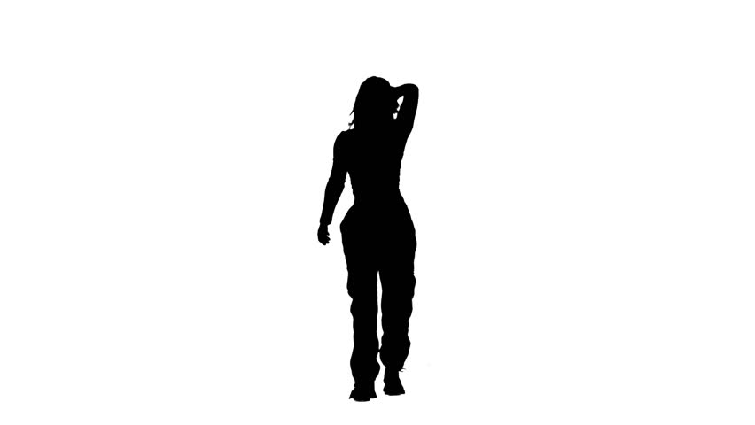 Young woman black silhouette dancing jazz funk modern dance choreography, isolated on white background alpha channel.