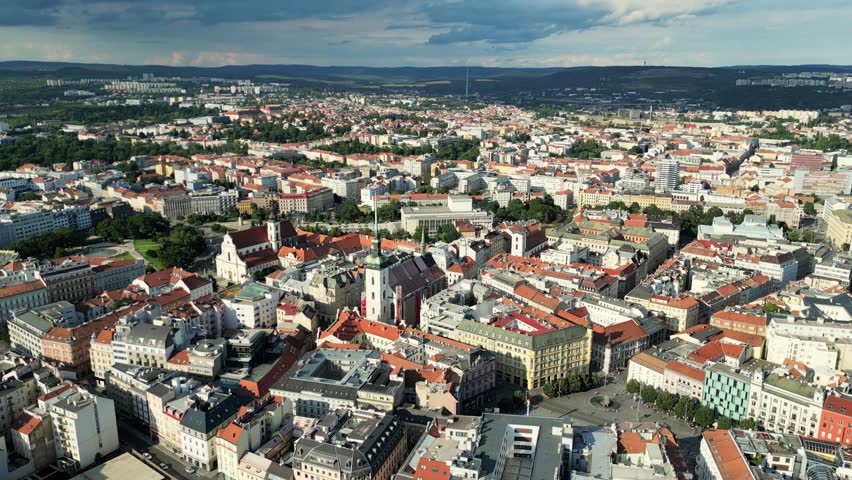 Panoramic view from the drone on the city Brno. Czech Republic. City of Brno. South Moravian region. Panoramic view from the drone on the city Brno. Czech Republic