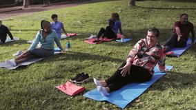 Senior sport people exercise during yoga workout training outdoors in nature. Fitness joyful Elderly life style - Powered by Shutterstock - Get 15% off with code: PIKWIZARD15