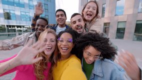 POV of diverse student group having an online video call using cell phone app outdoors. United multiracial friends laughing and having fun connected at smartphone virtual meeting conference. - Powered by Shutterstock - Get 15% off with code: PIKWIZARD15