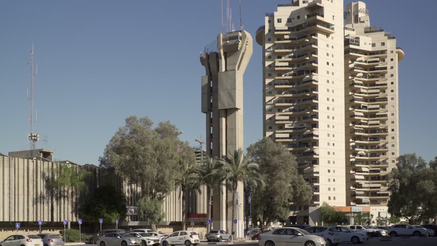 Beersheba, Israel - 14 July 2019:  View Tower  in City hall of Modern construction in Beersheba
. Editorial 
